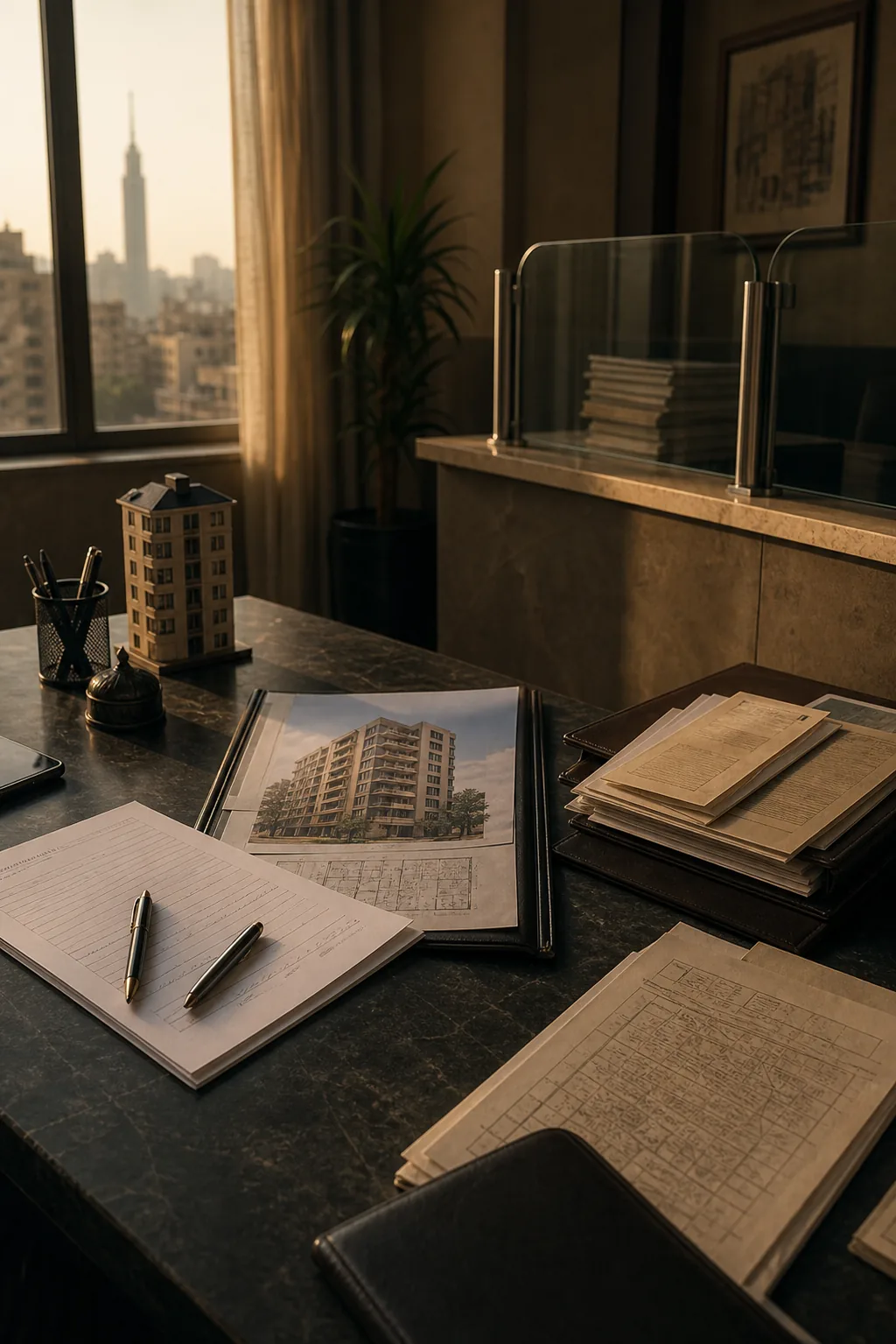 An Egyptian apartment sale file divided between signature validation and a property registration route