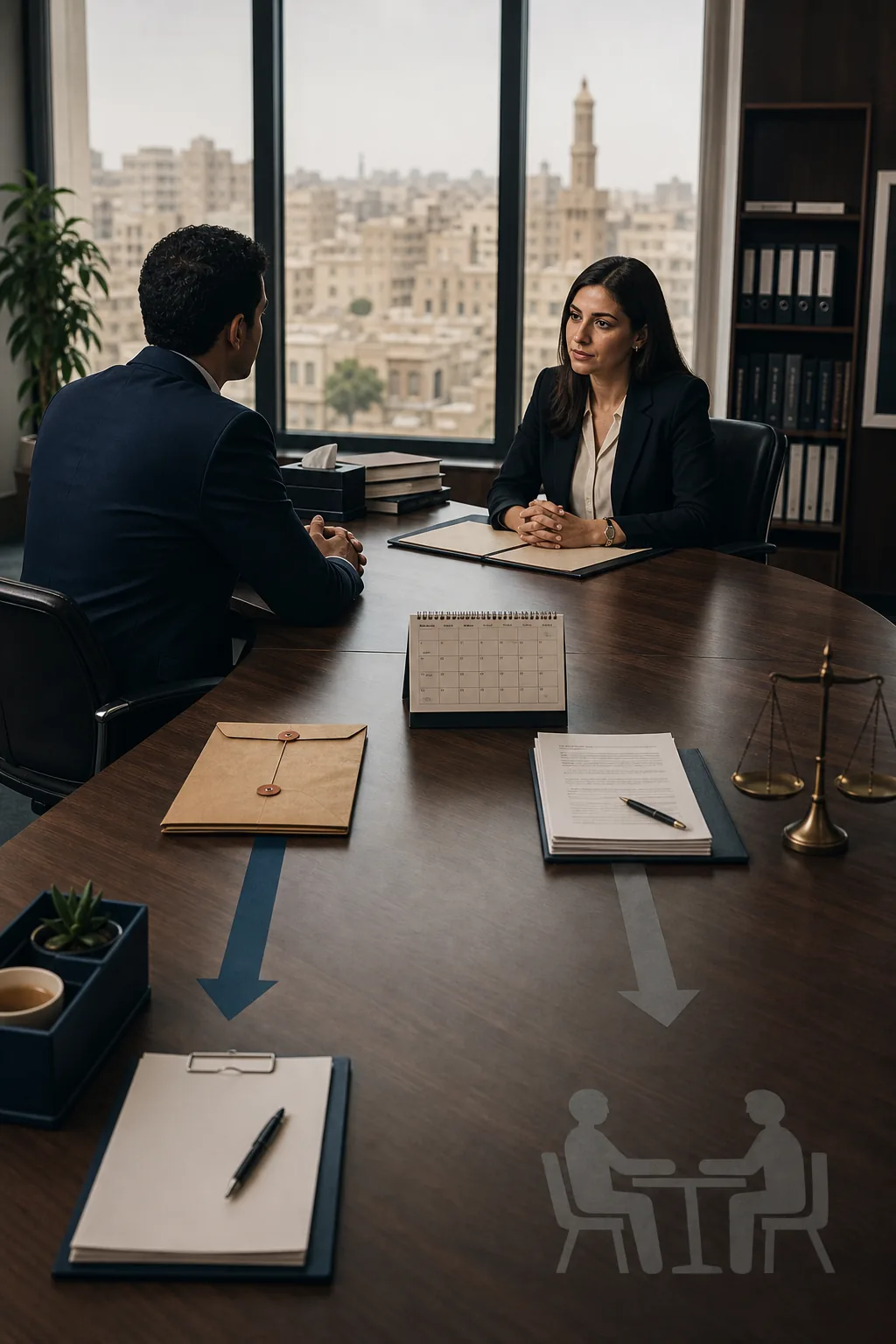 An Egyptian employment file with a resignation letter and a chronology board